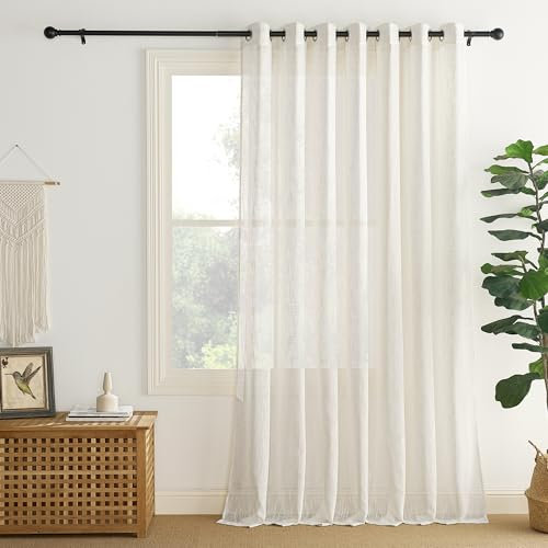 PONY DANCE Extra Wide Net Curtain for Living Room - 100 x 84 inches, 1 Panel Room Divider Voile Sheer Panel with Eyelet Top for Sliding Door/Bedroom/Bathroom Privacy Protected, Beige