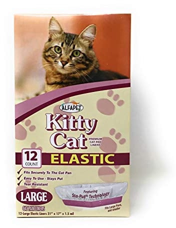 Alfapet Elastic Cat Litter Box Liners - Large 12 Count - Tear-Resistant Cat Litter Bags - Waterproof Kitty Litter Liners - Fits Litterbox Pan Sizes Medium and Large, 31 x 17, 20 lb Capacity