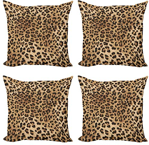ABAKUHAUS Leopard-Druck Dekokissen Kissenbezug 4er Pack, Wildtierhaut, Modern Accent Doppelseitiger Digitaldruck, 60 x 60 cm, Pale Braun Schwarz