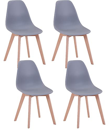 GrandCA HOME 4er Set Esszimmerstühle, Küchenstühle mit Massivholzbeinen für Wohnzimmer,Büro (grau)