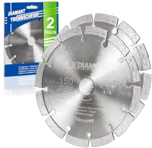 LXDIAMOND 2x Diamant-Trennscheibe 150mm x 22,23mm im Set für Mauernutfräse 150 mm - Diamantscheibe zum Trennen von Stein, Beton, Ziegel, Mauerwerk - Steinscheibe in Profi Qualität