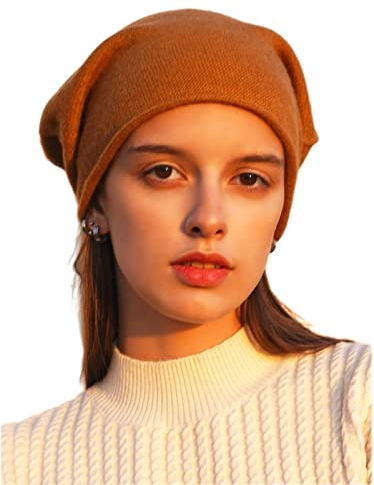 Prettystern Rollkante Damen lässig Kaschmir-Wolle Cashmere Beanie Strick-Mütze Karamelle-Braun