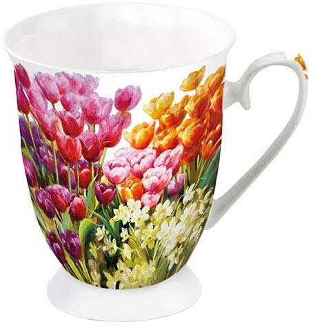 Ambiente Taza de porcelana para té y café, aprox. 0,25 l, diseño de tulipanes florales