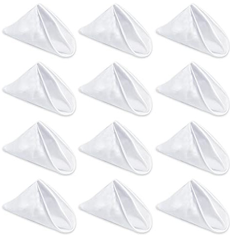 Weiße Stoffservietten, 12 Stück, Satin-Dinnerservietten, waschbar, Wiederverwendbare Serviette für den täglichen Gebrauch, Esstisch, Restaurant, Hochzeit, Erntedankfest und Weihnachten (50,8 x 50,8
