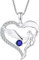 FJ Herz Schutzengel Halskette Damen 925 Sterling Silber Engelsflügel Kette Anhänger Saphir September Geburtsstein Halskette Schmuck Geschenke für Frauen Mädchen