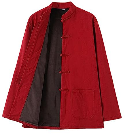 Hiver Coton Tang Costume Hommes Plus Velvet Tai Chi Uniforme Manches Longues Chinese Vêtements Traditionnels Chinois Tops, Hanfu Veste Kung Fu Vêtements Costume D'ar red-3XL