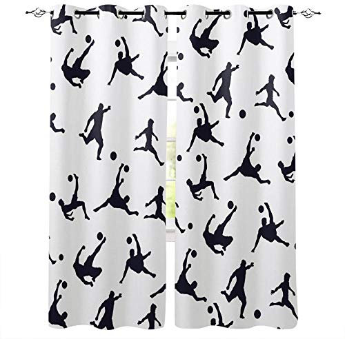 FTCAKET Vorhänge Günstig Schwarzweiß Querbehang Gardine Fußball Kreativität Mit Ösen 2Er Set Vorhänge Für Wohnkultur Kinderzimmer Modern 180x200 cm ( Breite x Höhe)