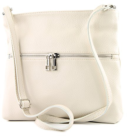 modamoda de T144 Damen Leder Umhängetasche Schultertasche Messenger bag handmade in Italy, Farbe:Creme2021