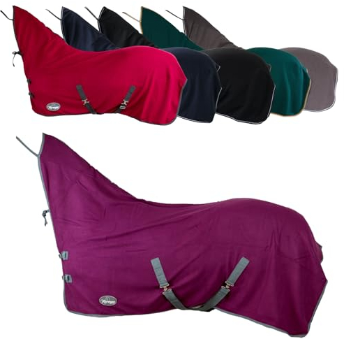 Marengos - Abschwitzdecke Economic mit Halsteil | Pferdedecke m. Kreuzgurt, Metallverschluss, Schweifkordel | atmungsaktive Fleecedecke | Pferde-Outdoordecke | Pferde Zubehör in Violett | 135cm