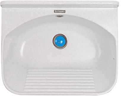 VBChome Ausgussbecken Weiß 46x36x20 cm – Spülbecken mit Überlauf, robuster Waschtrog für Gewerbe, Waschraum, Garten & Garage, inkl. Ablaufgarnitur, ideal für Innen- und Außenbereiche