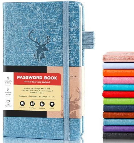 molekaus Passwortbuch mit alphabetischen Registerkarten, kleiner Passworthalter mit extra Passwortplatz zum Ändern des Passworts. PasswortNotizbuch für Zuhause oder Büro, für Internetanmeldung, 15,5