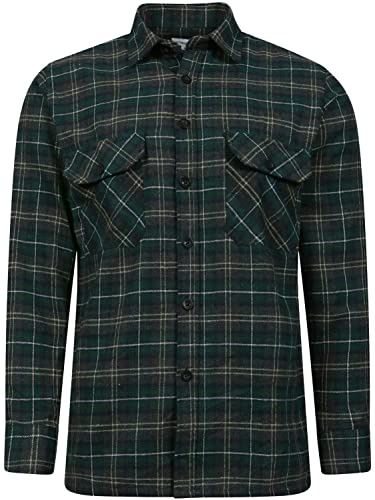 BRAND KRUZE Mens Check Shirts Long Sleeve Lumberjack Flannel Work Casual Button Shirt S - 5XL (as8, Alpha, 4X_l, Regular, Regular, Standard, Green, 4XL)