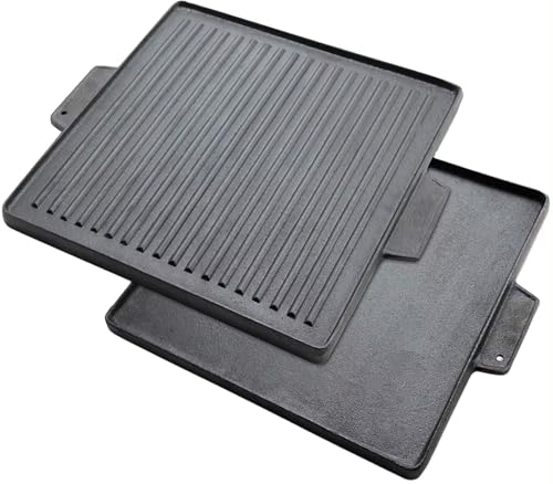 Super grills Cast Iron Griddle for BBQ Grill 37.5 x 37.5CM Heavy Duty Double-Sided Reversible Grill Griddle Combo stoves and All Standard-Size Stove Models, Grilling Steaks