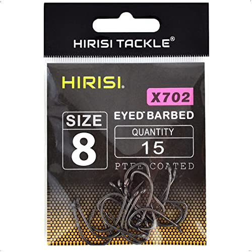 Hirisi X702 Angelhaken Größe 8 mit Widerhaken Karpfenhaken mit Öse zum Karpfenangeln, Kohlenstoffstahl, Boiliehaken Ansitzangeln, Verschiedene Größen, 1er Pack (15 Stück)