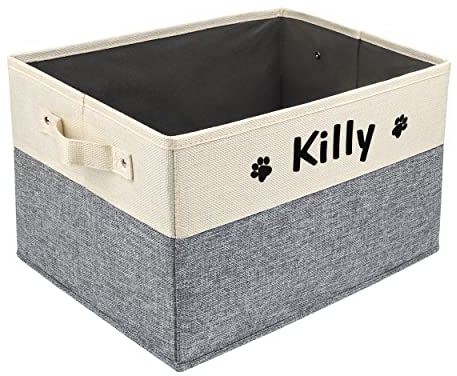 PET ARTIST Personalisierter Hundespielzeugkorb für Hundespielzeug, Zubehör – faltbarer Hundespielzeugkorb Aufbewahrungsbox für Haustierspielzeug, Hundemantel, Verbessert Grau, M:38cm*28cm*23cm