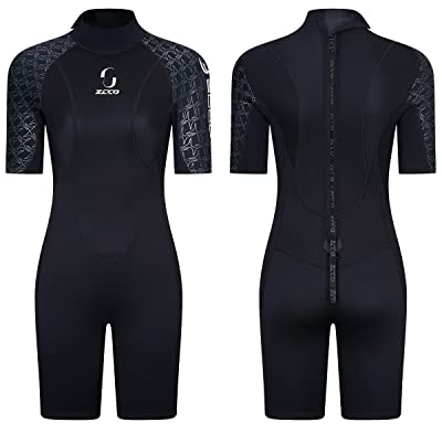 Neoprenanzug Damen Rückenreißverschluss Kurze Neoprenanzug Herren 3mm Neopren Kurzarm zum Surfen Schwimmen Kajakfahren Schnorcheln Kanufahren Gerätetauchen (Damen Schwarz, L)