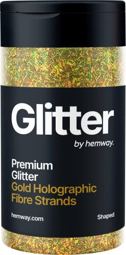 Hemway Premium Glitter Shaker - Gold Holographic Strands | 86g Shaped Metallic Flake Sequins for Resin & Epoxy Crafts | Craft Supplies for Tumblers, Festival, Hair, Face, Body, Eye & Nail Art