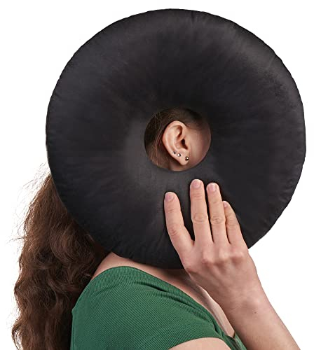 ODOXIA Piercing Kissen mit Loch | Für Ohr gegen Ohrenschmerzen | Donut Kissen | Ohrkissen | Sleepingring für Seitenschläfer zur Schmerzlinderung im Ohr | Piercing Pillow (Black)