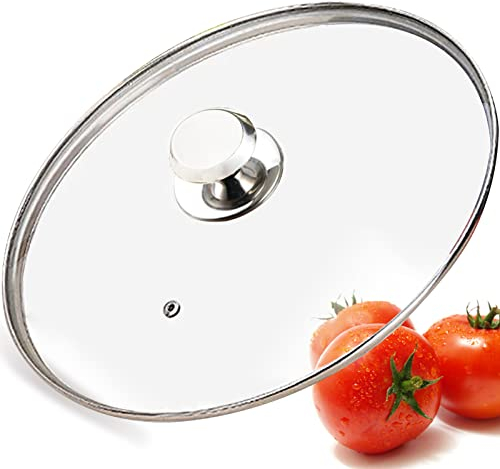 JUSRAMINC Glass Lid for 12 Inch Frying Pan, Tempered Replacement Top, Twist Lock, Cookware Lid, Clear, Tempered Glass