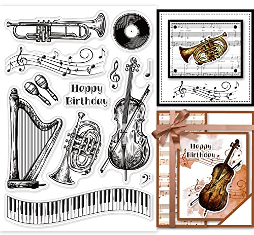 GLOBLELAND Vintage Musik Klare Stempel Für Karten Basteln Retro Musikinstrumente Silikon Klare Stempel Siegel Für Karten Basteln DIY Scrapbooking Foto Journal Album Dekoration
