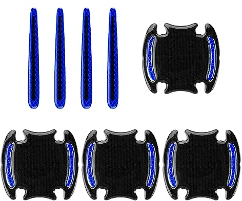 8Pcs Auto Door Handle Scratch Protection Cover, GLADFRESIT 3D Carbon Fiber Universal Car Door Cup Handle Paint Guard Film Reflective Strip (Blue)