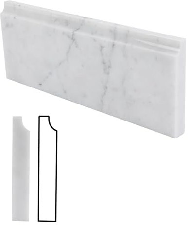 Lovdeco 4 PCS Marble Baseboard for Kitchen Bathroom Floor Shower, Carrara Baseboard Trim Molding Polished, 4.5 X 12 inch