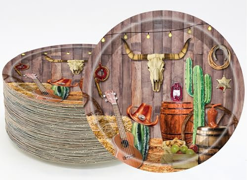 50 Stück Western-Partyteller Western Cowboy Partyzubehör 17,8 cm Wilder Westen Dessert-Pappteller Holzmaserung Teller Western Cowboy-Thema Babyparty Lagerfeuer Camping Scheune Wilder Westen