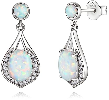 FANCIME 925 Sterling Silber Opal Ohrringe für Damen - Tropfen Zirkonia Hängend Schmuck Geschenke für Frauen Mädchen