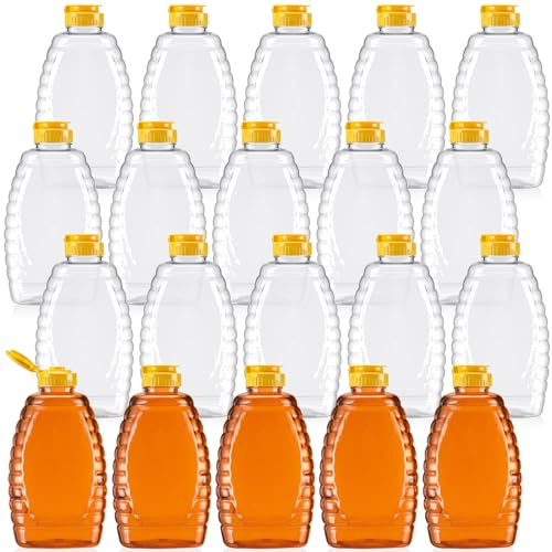Layhit 20 Pcs Honey Bottles 32 oz with Flip Lids Clear Plastic, Classic