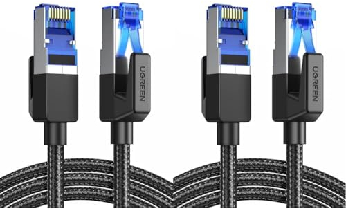UGREEN CAT 8 Ethernet Cable High-Speed 40Gbps 2000MHz Ethernet Cable Braided RJ45 LAN Gigabit Network F/FTP POE Compatible with Xbox One Switch PS5 PS4 WiFi Extender Router Modem Patch Panel (2M)