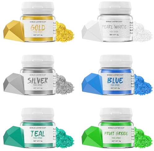 Wwtop Essbarer Glitzer 6 Farben - Glitzerpulver für Getränke, Gold Perlweiß Silber Blau Teal Frucht Grün Lebensmittel Glitzer, Glitzerpuder für Schokolade, Kuchen, Fondant, Cocktails, Drinks