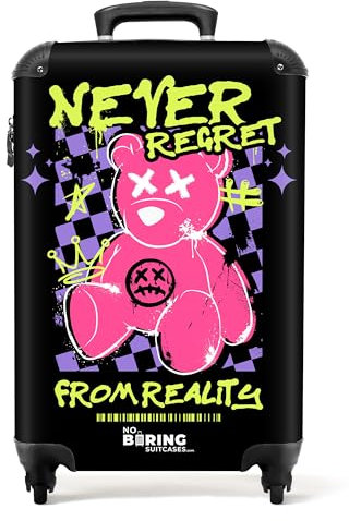 NoBoringSuitcases.com Handgepäck Koffer, Reisekoffer, Reisetasche mit Rollen, Hartschalenkoffer, Trolley Handgepäck, Koffer Handgepäck, Trolley, Handgepäck 55x40x20 cm (Rosa Teddybär - Schwarz)
