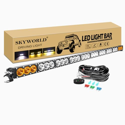 SKYWORLD 54 137cm 300W Led Arbeitsscheinwerfer Bar mit 12V Kabelbaum kit, Weiß Amber Led Arbeit Licht Bar Offroad Zusatzscheinwerfer für Auto ATV LKW KFZ Traktor Fahrzeuge 4x4 lightbar