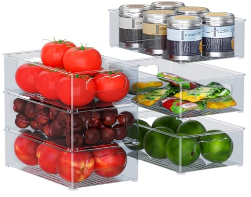 Kühlschrank Organizer Set - 6er Set (3 Größe) Kühlschrank Organizer, Küchen Organizer für Speisekammer, Gefrierschrank, Schrank, Schublade, Büro - Blau Grau