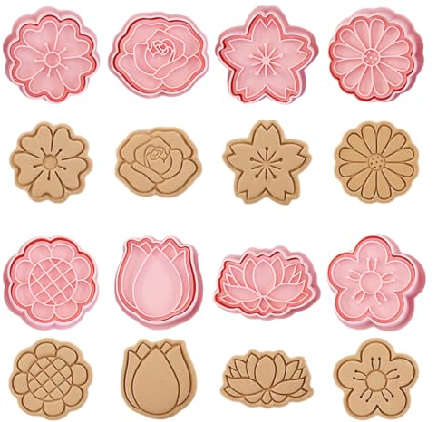 8 Pièces Emporte Piece Biscuit, Moule Biscuit Plastique, Emporte Piece bn Forme de la Fleur, Réutilisable Cookie Cutter Amusants, 3d Moule Biscuit Plastique pour Biscuits Maison, Fudge, Baies, Fromage