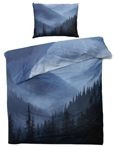 MOBEITI Berge Wald Bettwäsche 140x200, Landschaft Wendebettwäsche, Weiche Kuschelige Mikrofaser Bettbezug Set 2teilig, 1 Kissenbezug 70x90, mit Reißverschluss -MO&174