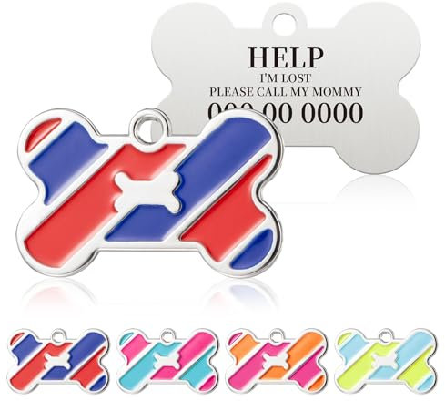 Hundemarke mit Gravur Personalisiert Anhänger für kleine bis mittelgroße Hunde Hundeknochen Namensschild Hundehalsband Anhänger Marke Dog Tag Tiermarke