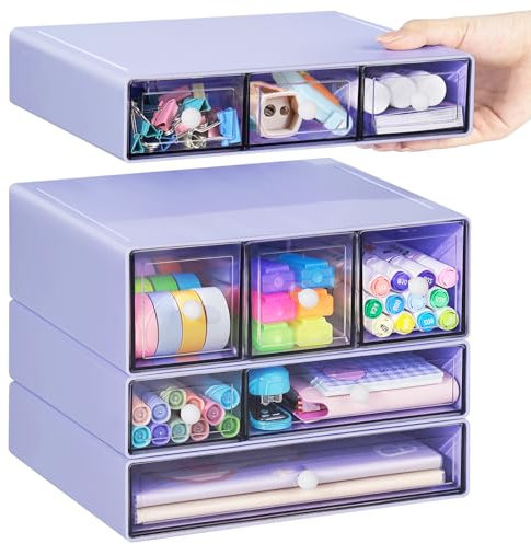 FODIENS - Organizer da scrivania con 9 cassetti, 4 ripiani, impilabili, per oggetti di cancelleria, trucchi, gioielli, ufficio, artigianato, colore: viola