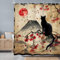 Newsely Duschvorhang mit japanischer Kirschblüte, 152,4 x 183,9 cm (B x H), Bergsonne, Rot, asiatische Katze, Anime, Vintage, Badezimmer-Set, Retro-Landschaft, wasserdicht, Baddekoration, Zubehör,