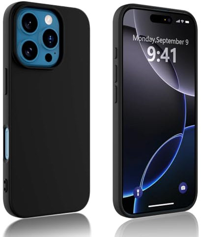 Ruayia Coque pour iPhone 16 Pro, Coque en Silicone Liquide Compatible avec iPhone 16 Pro, Anti-Choc Protection Étui Ultra Fine TPU Souple avec Doublure Microfibre Anti-Rayures - Noir