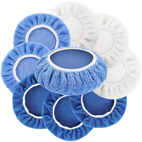 Jeffbaubl 9 Stück Polierhaube, Auto Polierhauben Set, Wachshauben Polierpads, Polierhaube Polierfell fur 220mm-250mm Auto-Poliermaschine, 3 Mikrofaser, 3 Korallenvlies, 3 Wolle