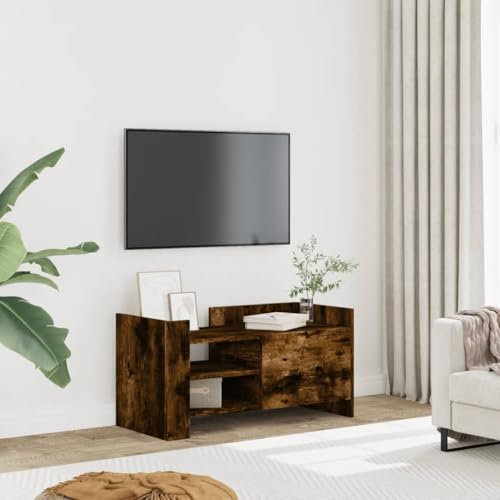 qohoio TV Cabinet Smoked Oak 80x35x40 cm Engineered Wood-Television Stand for Living Room,Entertainment Room,Office,Modern Entertainment Unit