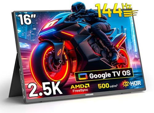 Écrans Portable 16 2.5K 144Hz Moniteur Portable IPS 100% sRGB, Google TV OS, 500 Nits, HDR, FreeSync, Ecran Portable avec Deux Haut Parleurs, HDMI/Type-C, pour Ordinateur Portable/PC/Mac/PS3/4/5/Xbox