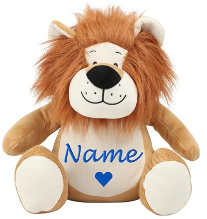 Schnoschi Kuscheltier mit Namen oder Initialen Bestickt, personalisiertes Stofftier, individuelles Schmusetier mit Wunschnamen (Löwe)