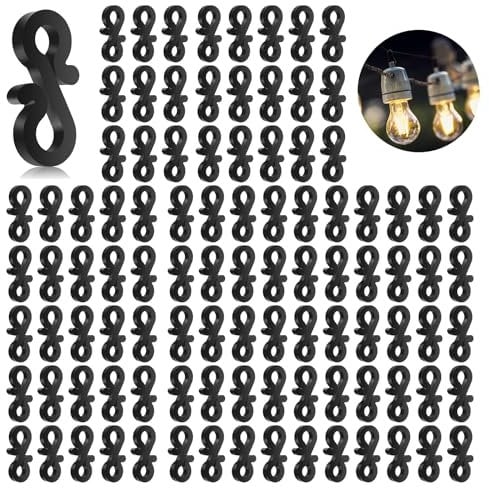 100PCS Gutter Hooks for Outdoor Lights Gutter Clips for Outdoor Lights Mini Gutter Hooks,Black Christmas Light Gutter Clips, Mini S Clips Hangers - for Xmas Party Outside String Lights(Black)