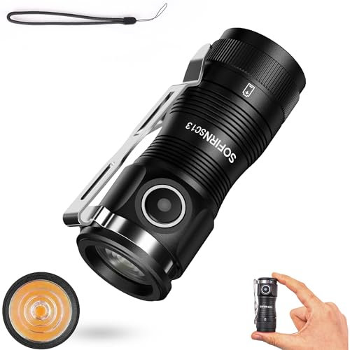 Sofirn SC13 519A, Mini Taschenlampe, 5k Farbtemperatur, Farbe Wiederherstellen, 1100LM, 150M Bestrahlungsentfernung, IPX8 Wasserfest, AL6061, EDC taschenlampe für Camping, Wandern, Notfäll (Schwarz)