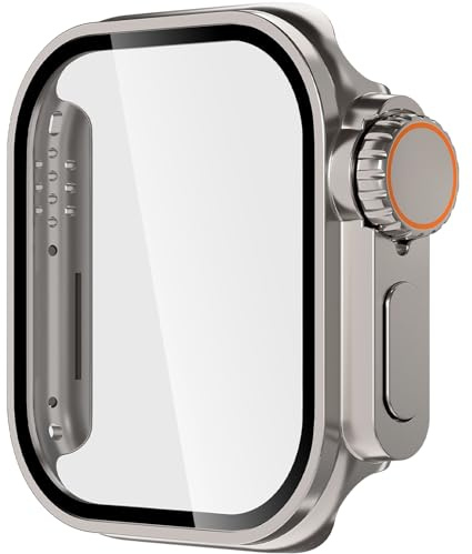 Leotop Kompatible Apple Watch Series 9/8/7 45mm Privacy Screen Protector Case [Sieht aus wie Apple Watch Ultra Style Case] Ultradünne PC Matte Glas Displayschutzfolie Case.(Titan, 45mm Series 9/8/7)