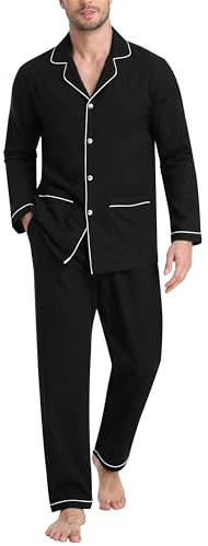 MoFiz Pyjama Homme Hiver Coton Ensembles de Pyjama Boutonné Devant Manches Longues Chaud Vêtements De Nuit à Carreaux Hauts de Pyjama et Bas de Pyjama avec Poches