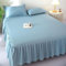 AMDXD Wrap-Around Bettvolant 200x220cm Schutz, Kräuseln Bettrock Tagesdecke Einfarbig Blau Matratzenschutz, Polyester Betthusse Volant für Boxspringbett & Wasserbett