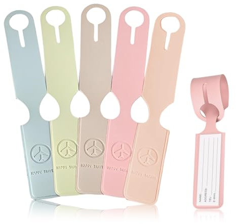 AUEFUDQ Étiquettes de Bagage, 5 Pcs Étiquettes d'Identification de Valise, Étiquette de Voyage Conception de Ruban Réglable, Pour Marquer Les Sacs à Main, Valises, Cartables, Sacs de Voyage